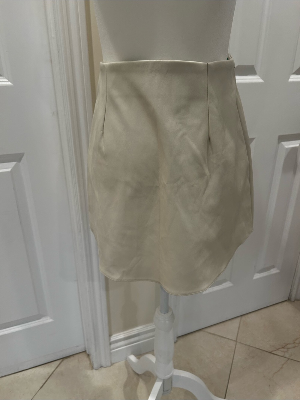 ASOS Faux Leather A-Line Mini Skirt with Pockets in Light Beige - Picture 2 of 5